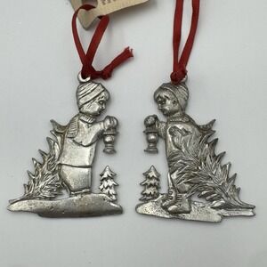 Lot 2 House Of Morgan Pewter Christmas Ornaments Tree Child Candle Hand Cast NC
